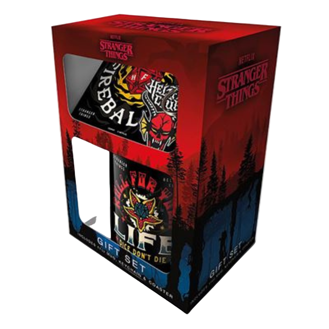 STRANGER THINGS 4 (HELLFIRE) MUG COASTER KEYCHAIN GIFT SET