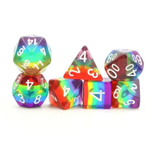 Iridescent Dignity | Transparent Rainbow 7 Pcs Dice Set Dnd