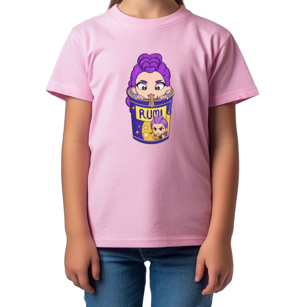 K-Pop Demon Hunters Kids Zoey Ramen Graphic Printed T-Shirt - Pink