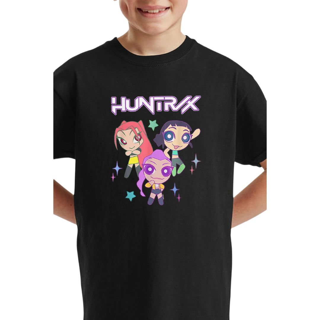 K-Pop Demon Hunters Kids Huntrix Anime Graphic Printed T-Shirt - Black