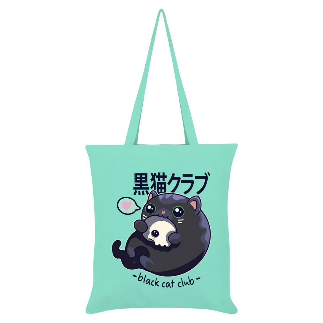 Kawaii Coven Black Cat Club Mint Green Tote Bag