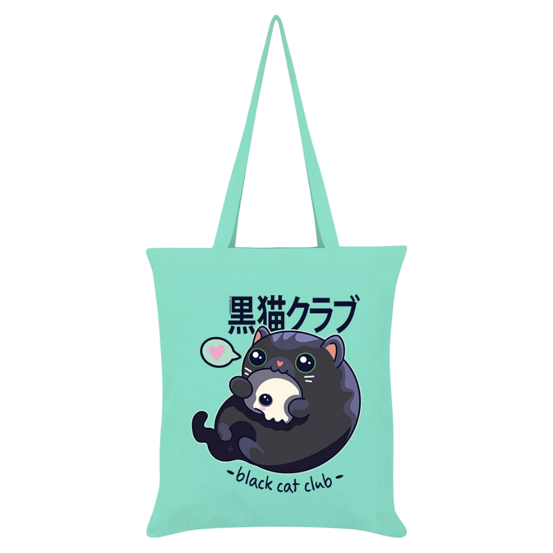 Kawaii Coven Black Cat Club Mint Green Tote Bag