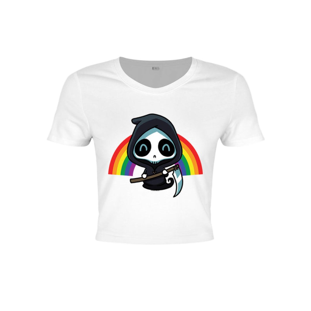 Rainbow Reaper Ladies White Crop Top