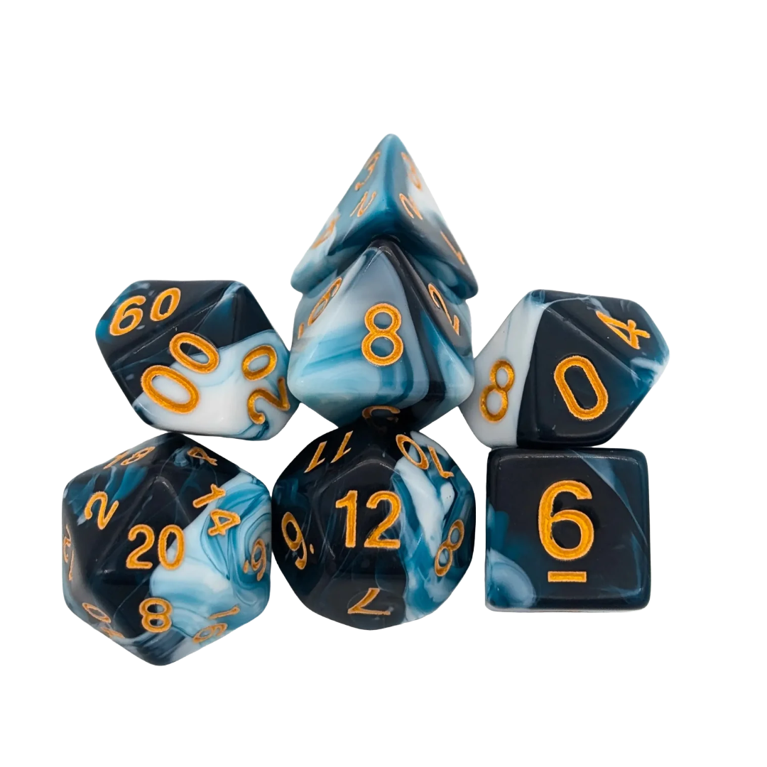 Two Tone Teal and White Dice Set