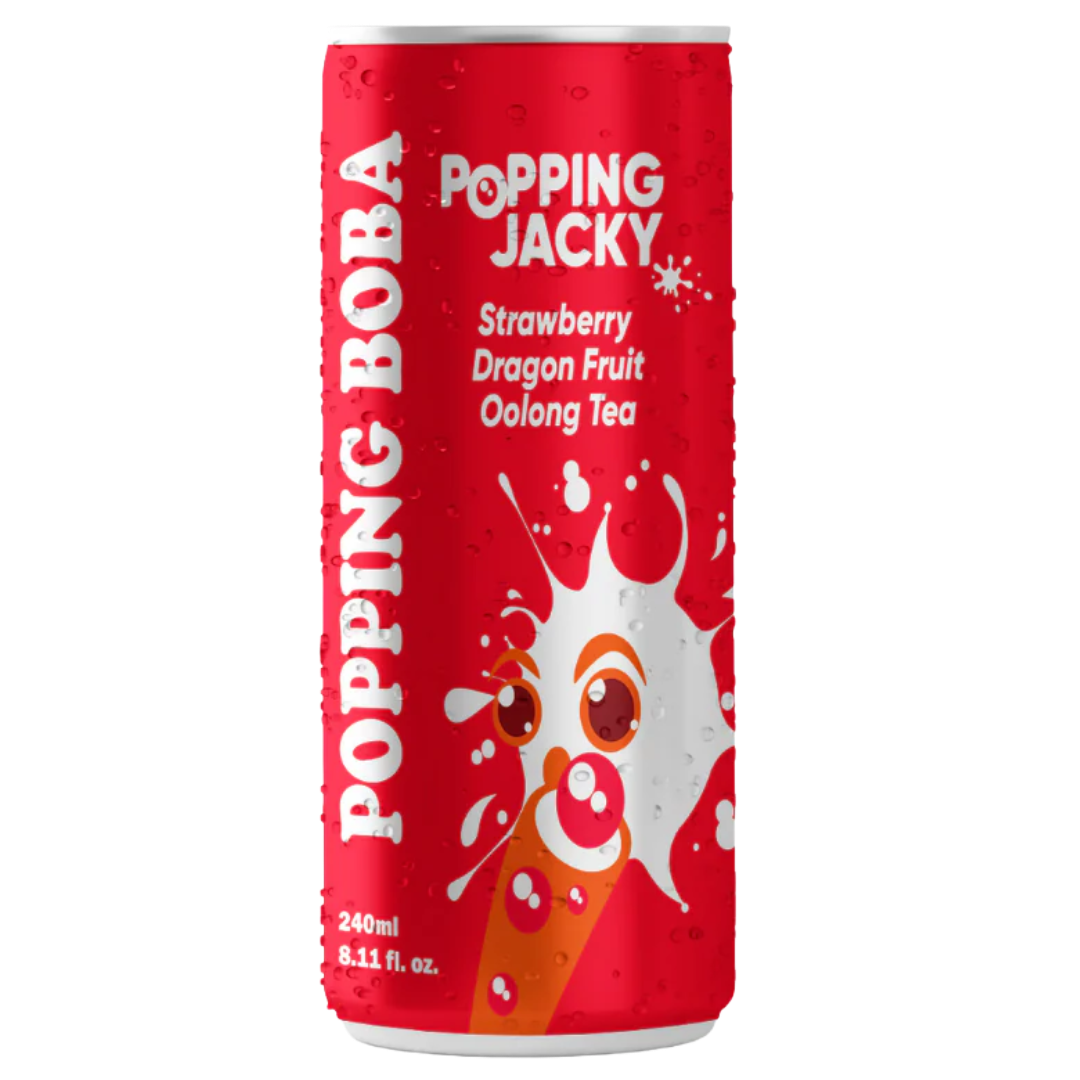 Popping Jacky Boba Drink - Strawberry Dragon Fruit Oolong Tea Drink