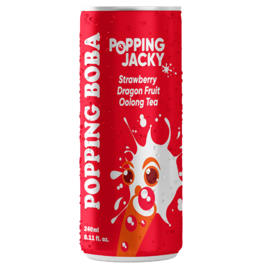 Popping Jacky Boba Drink - Strawberry Dragon Fruit Oolong Tea Drink