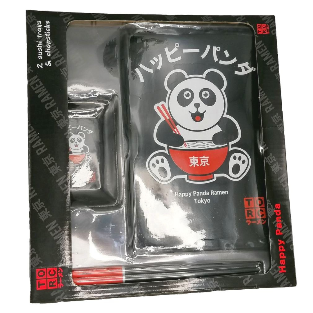 Happy Panda 2 Sushi Trays & Chopsticks