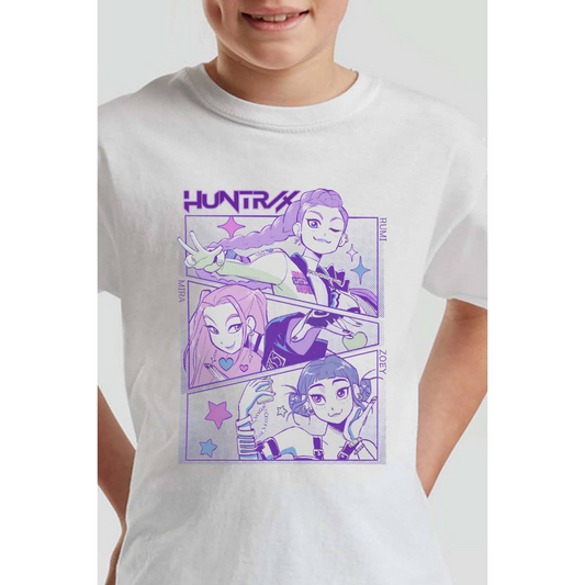 K-Pop Demon Hunters Kids Huntrix K-Pop Anime Printed T-Shirt - White