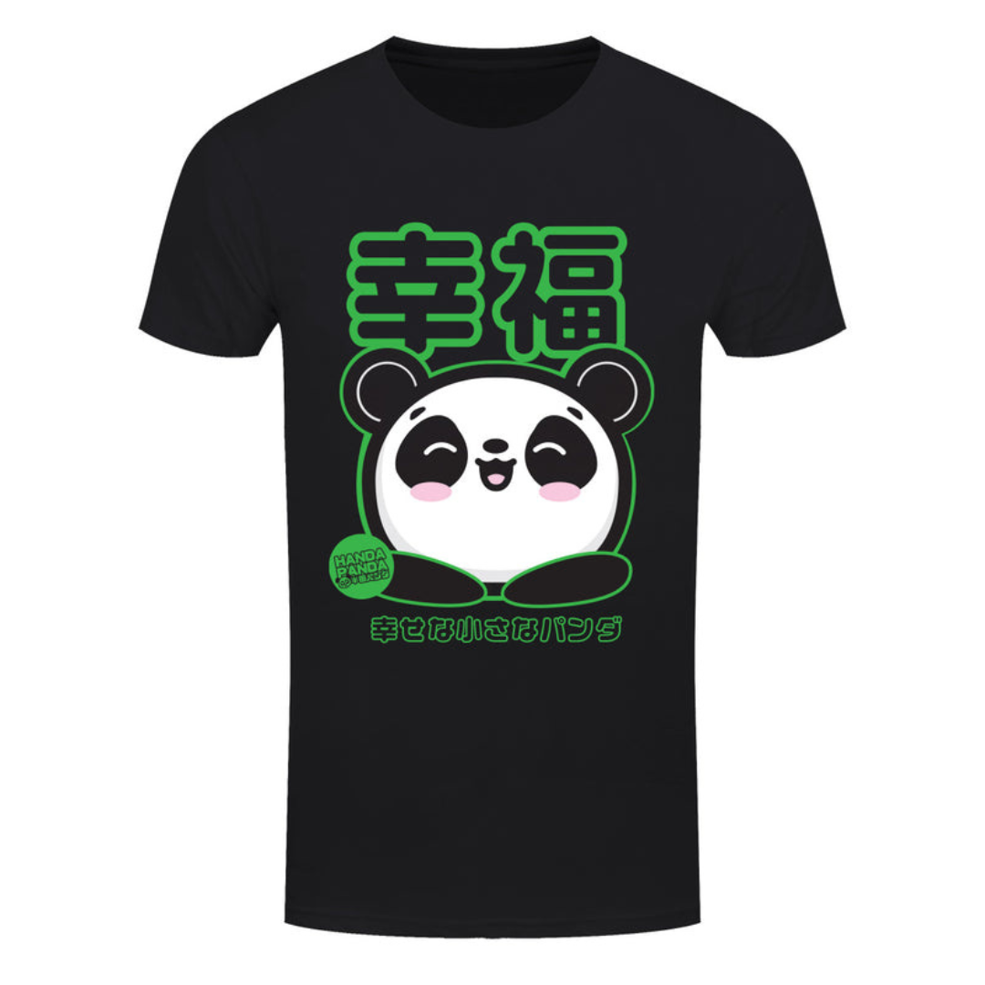 Handa Panda Happiness Men's Black T-Shirt