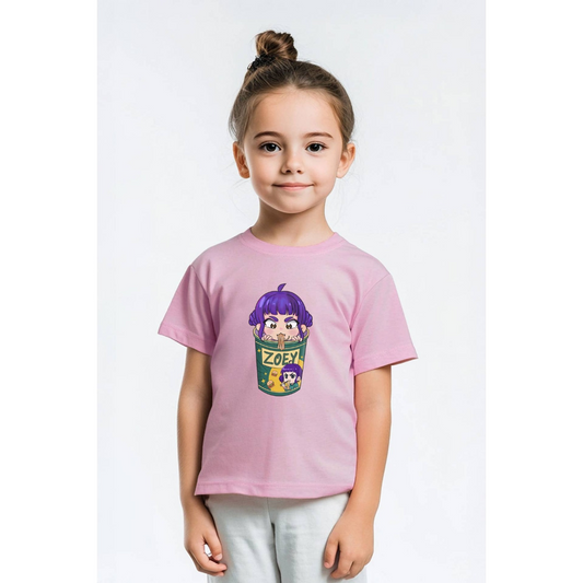K-Pop Demon Hunters Kids Zoey Ramen Graphic Printed T-Shirt - Pink