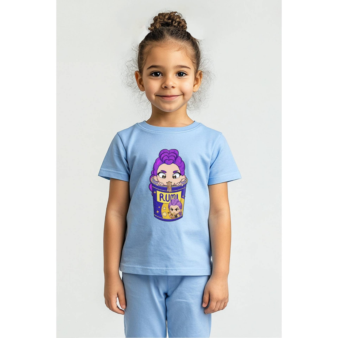 K-Pop Demon Hunters Kids Huntrix K-Pop Anime Printed T-Shirt - Powder Blue