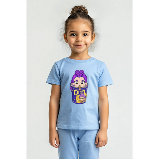 K-Pop Demon Hunters Kids Huntrix K-Pop Anime Printed T-Shirt - Powder Blue