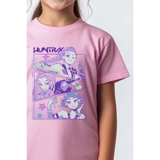 Kids Huntrix K-Pop Anime Printed T-Shirt - Baby Pink