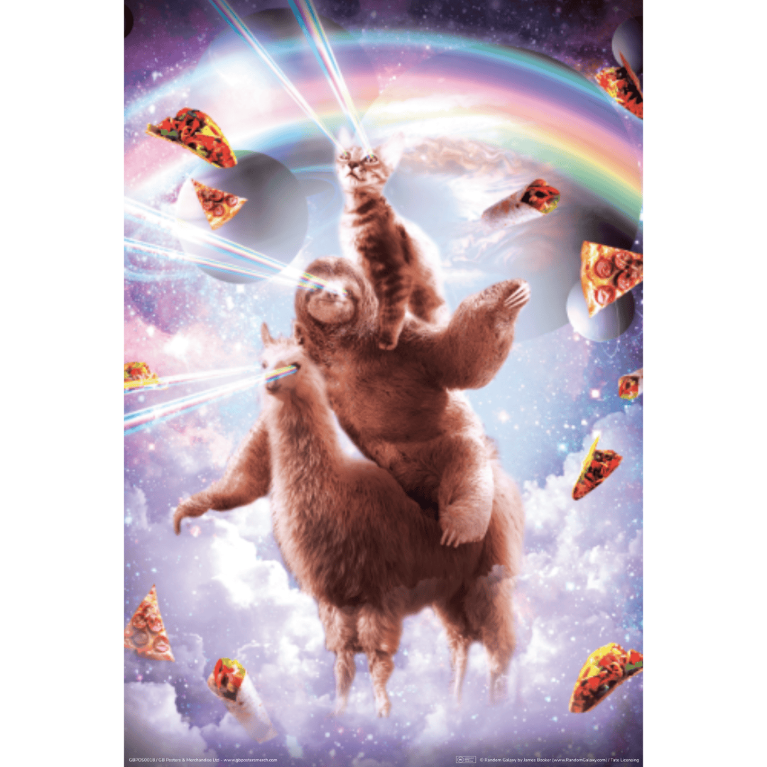Llama Cat Sloth Pizza Stack Maxi Poster