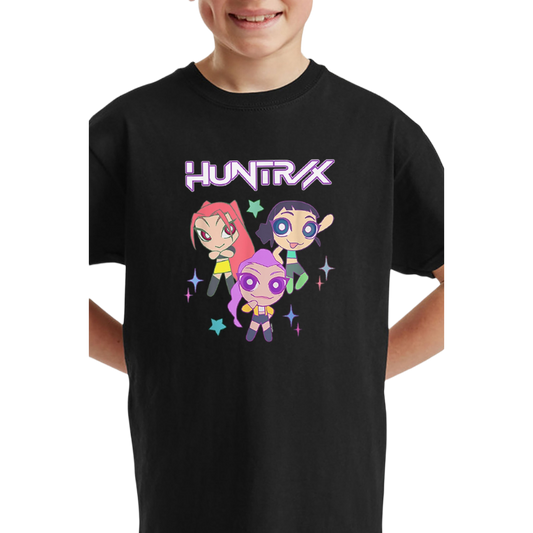 K-Pop Demon Hunters Kids Huntrix Anime Graphic Printed T-Shirt - Black