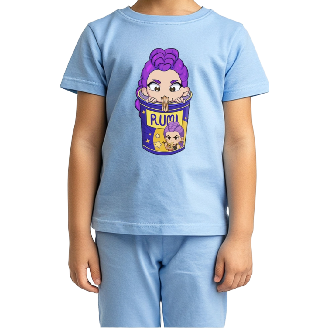 K-Pop Demon Hunters Kids Huntrix K-Pop Anime Printed T-Shirt - Powder Blue