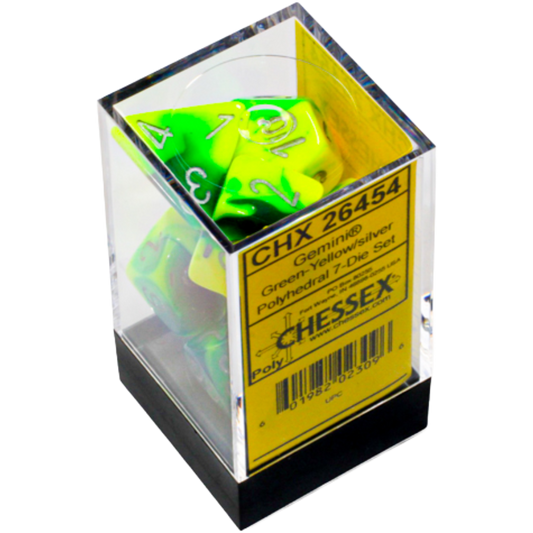 Chessex - Gemini Polyhedral 7 Dice Set - Green-Yellow w/Silver