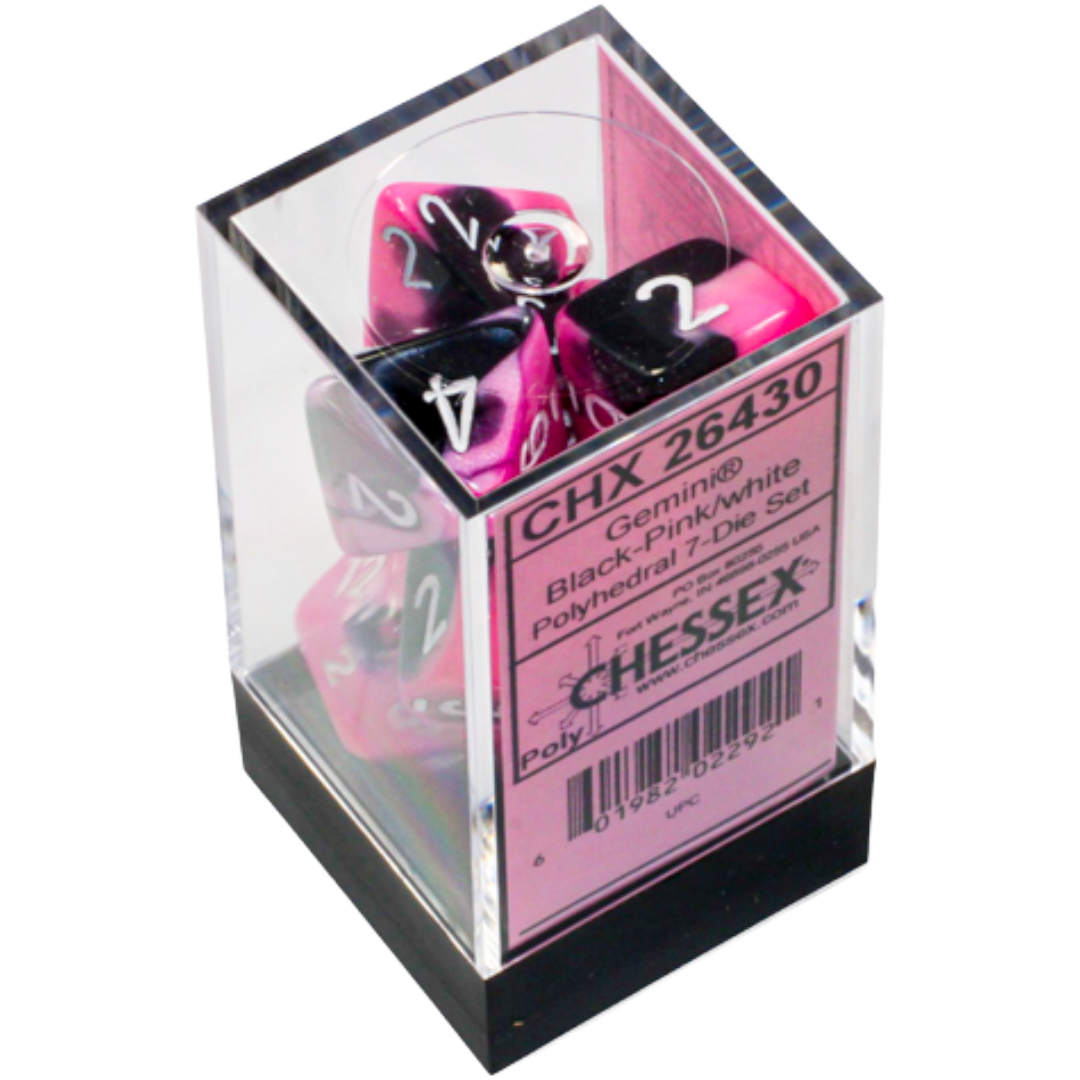 Chessex - Gemini Polyhedral 7 Dice Set - Black-Pink w/White