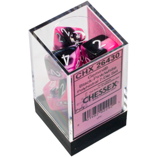 Chessex - Gemini Polyhedral 7 Dice Set - Black-Pink w/White
