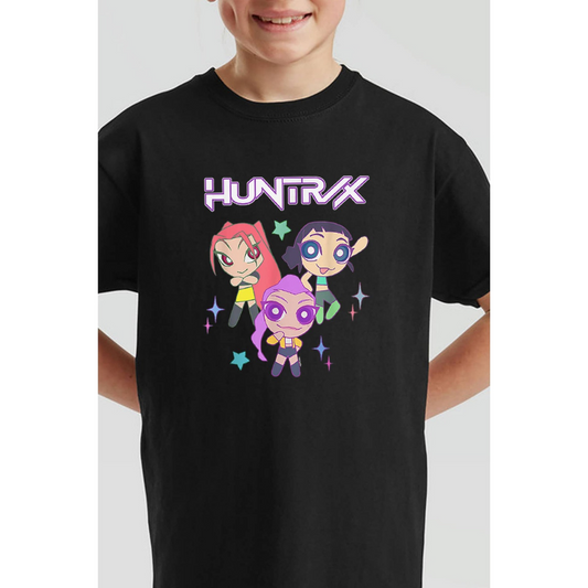 K-Pop Demon Hunters Kids Huntrix Anime Graphic Printed T-Shirt - Black